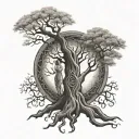 tree of life with a man and woman within  the tree trunk  tattoo design idea