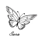 butterfly with one angel wing and one regular wing and the name Sara tattoo design idea