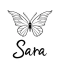 butterfly with one angel wing and one regular wing and the name Sara tattoo design idea