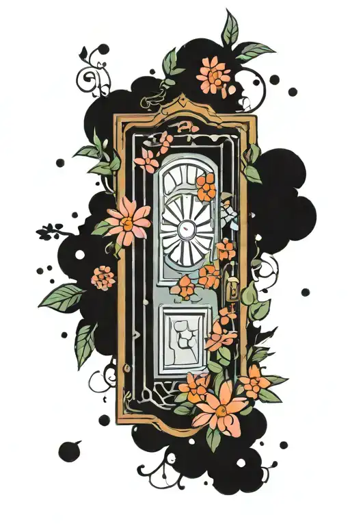 a subspace door as seen in Scott Pilgrim surrounded by petalled flowers  tattoo design idea
