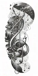 A geometric design incorporating musical notes and waveforms, symbolizing your love for music and your expertise in audio technology tattoo design idea