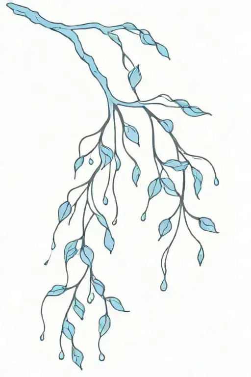 Blue leaves on vine falling dripping blue blood dripping tattoo design idea