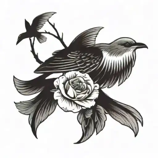 grayscale tattoo in the style of a traditional swallow tattoo with a little flower, but make the bird a seagull instead  tattoo design idea