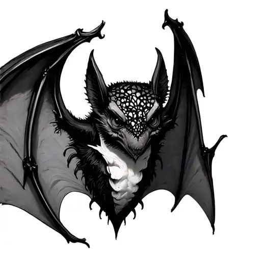 symmetric black lace bat with wings spread open tattoo design idea