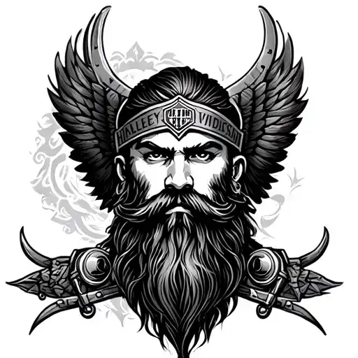 Harley Davidson, Army, caravan travelling, Ayla, Freya, Odin, beards, Viking tattoo design idea