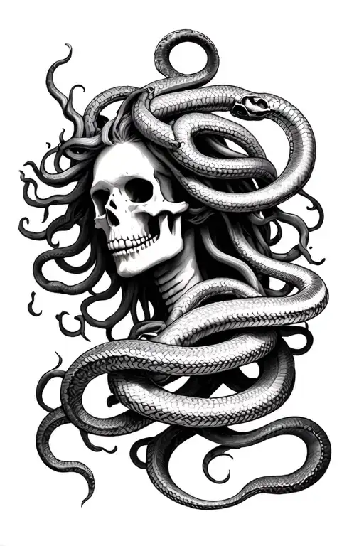 Medusa with skeleton snakes tattoo design idea