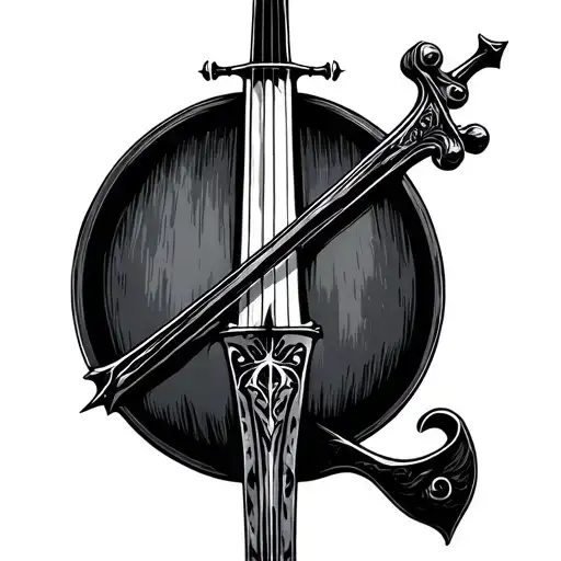 sword shaped like a cello bow tattoo design idea