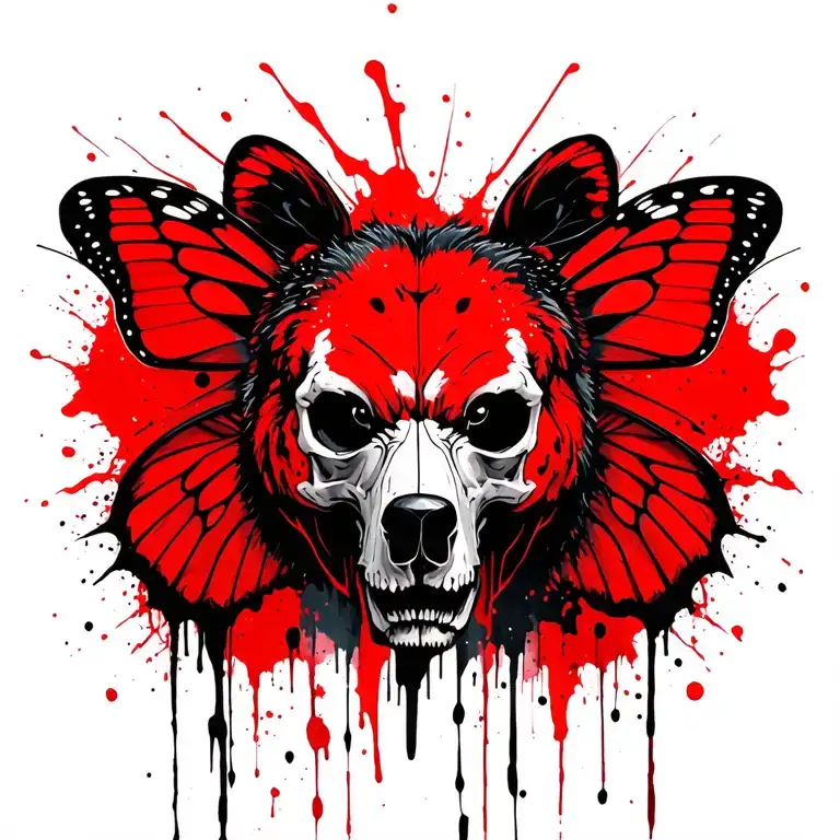bear skull with butterfly wings tattoo design idea