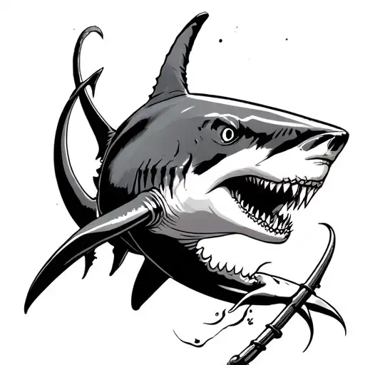 Hammerhead shark with harpoon through body tattoo design idea