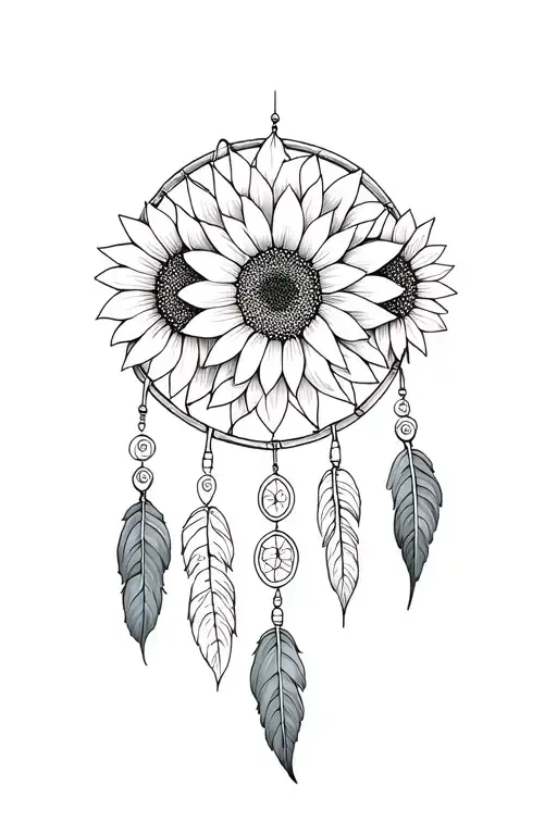 create an image of a tattoo incorporating sunflowers and a dreamcatcher for my forearm. tattoo design idea