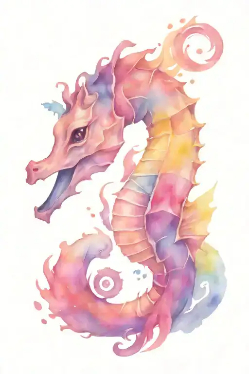 seahorse butterfly rainbow sail tattoo design idea