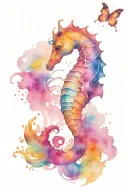 seahorse butterfly rainbow sail tattoo design idea