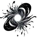 Fluid Aurora Ribbons, Translucent Soundwaves, Shattered Prism Shadows, Melting Harmony Vortex, Glowing-Broken Circle. tattoo design idea