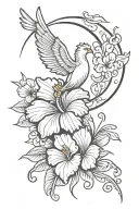 on the side of the rib. Some quotes, a hibiscus flower blooming, an intertwined moon and sun, and a phoenix bird. tattoo design idea