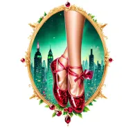 two sparkling ruby ballet slippers with emerald city in the background tattoo design idea