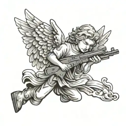 angel with a ak 47 rifle tattoo design idea