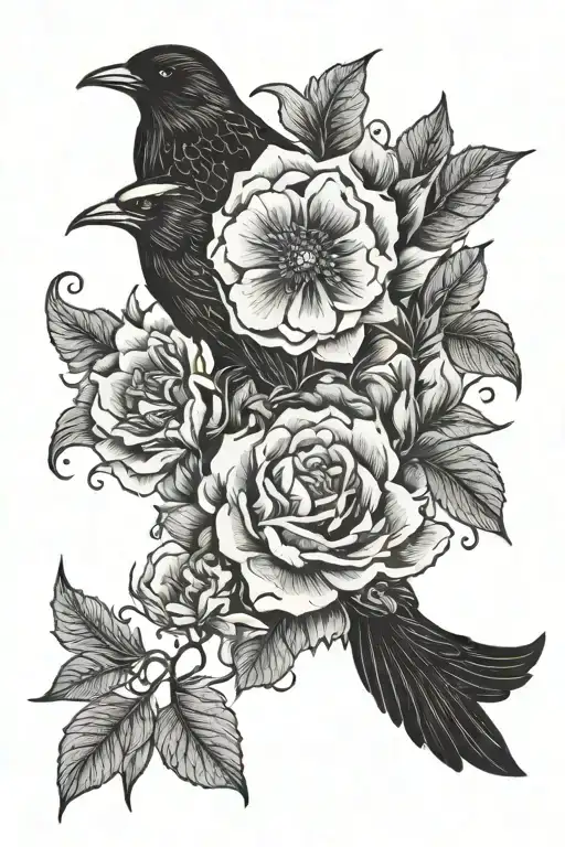flower, bird, cloud male tattoo design idea