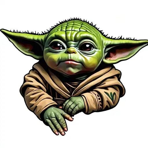 Baby Yoda wearing tattoo design idea