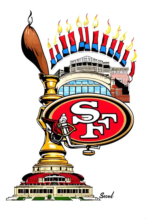 49ers logo with candlestick stadium surrounded tattoo design idea