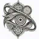 itachi sharingan eye with motor piston tattoo design idea