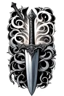 sword with writing going tattoo design idea