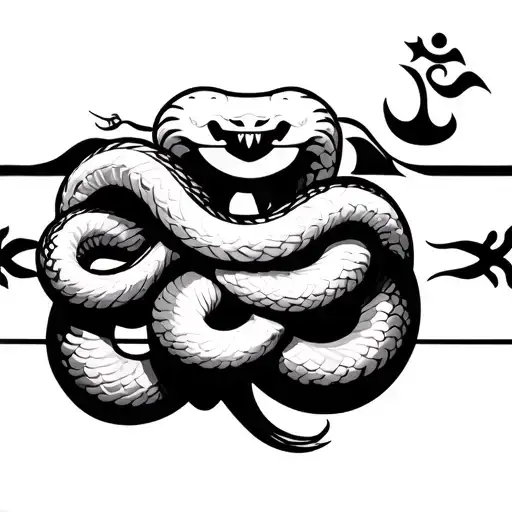 create ohm hindu ohm sign with three head snakes tattoo design idea