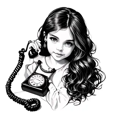 girl and phone rotary dial tattoo design idea