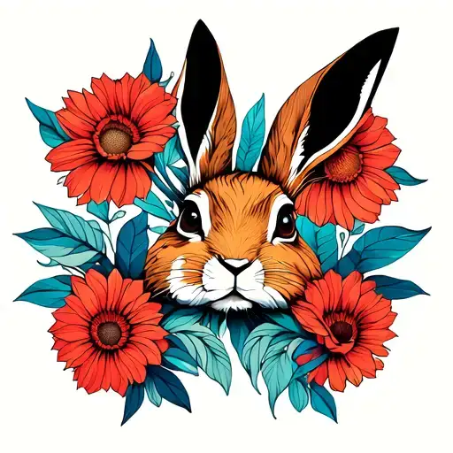 hare flowers tattoo design idea