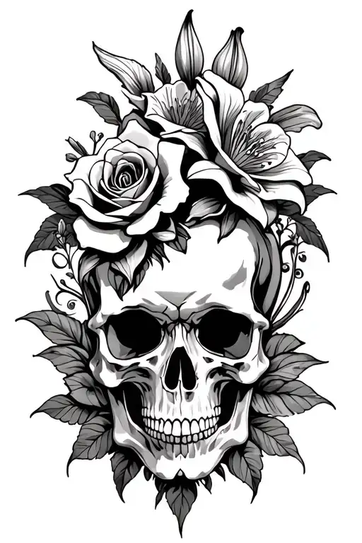 skulls roses tiger lilies and gothic fairies hiding  tattoo design idea