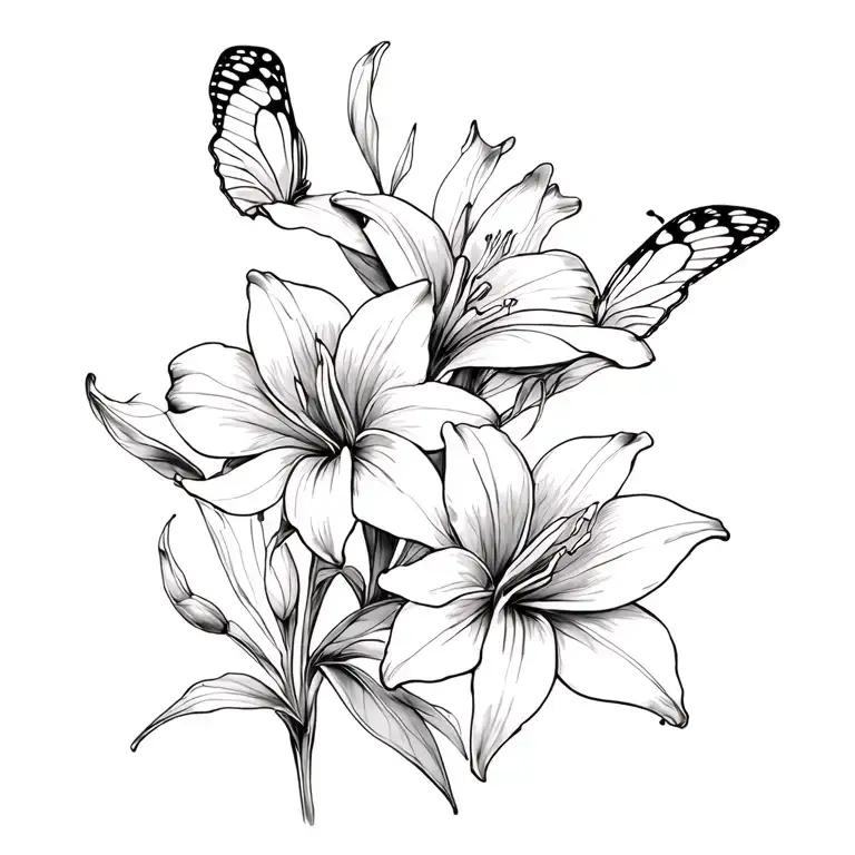 Peruvian lilies with butterflies  tattoo design idea
