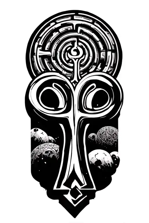 Labyrinth anishine the core a circle with ankh and everything round tattoo design idea