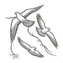 one hawk falling and another flying after it to catch it with its talons.  tattoo design idea