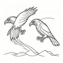 one hawk falling and another flying after it to catch it with its talons.  tattoo design idea