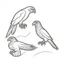 one hawk falling and another flying after it to catch it with its talons.  tattoo design idea
