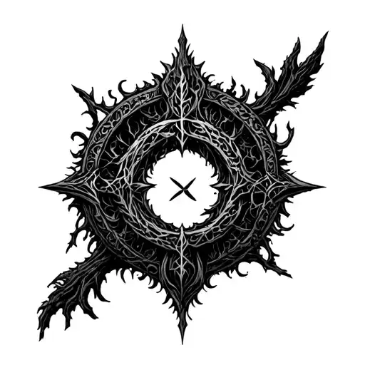 tree of Gondor mixed with Elden ring erdtree symbol fine line detail tattoo design idea