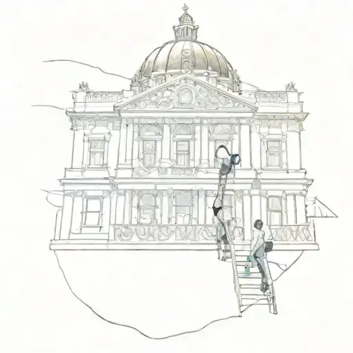 A Guatemalan man, perched on scaffolding, carefully paints San Francisco City Hall in radiant gold, his steady brushstro tattoo design idea