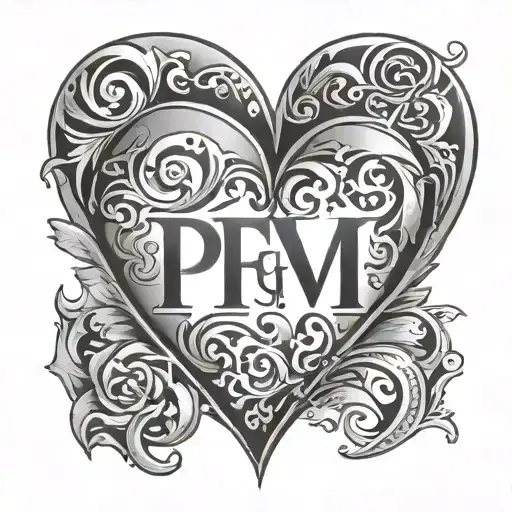 heart with PFM initials inside tattoo design idea
