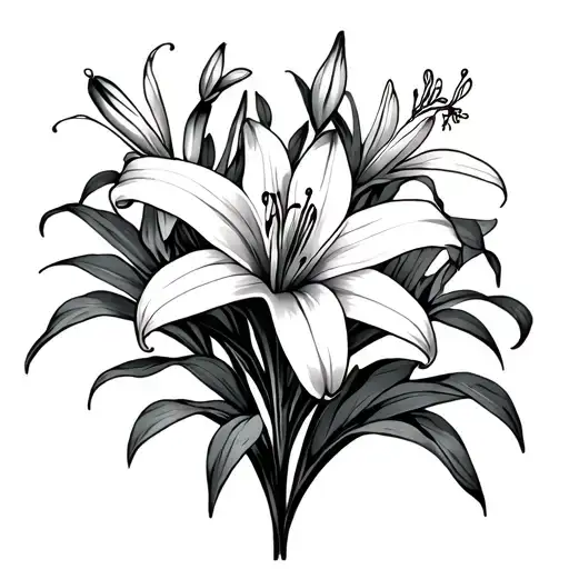 outline of Daylilies and tall foliage  tattoo design idea
