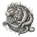 Dragon engulfing Lion with the constellation Libra tattoo design idea