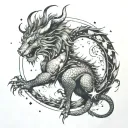 Dragon engulfing Lion with the constellation Libra tattoo design idea