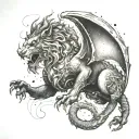 Dragon engulfing Lion with the constellation Libra tattoo design idea