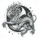 Dragon engulfing Lion with the constellation Libra tattoo design idea