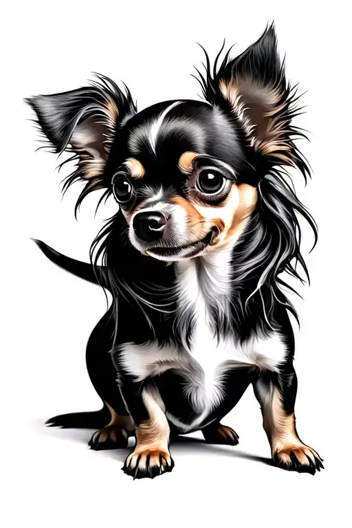 chihuahua long hair playing facing forward tattoo design idea