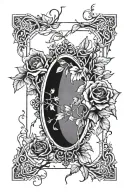 broken shattered mirror reflecting death of my ego, flowers and vines tattoo design idea