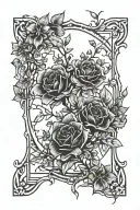 broken shattered mirror reflecting death of my ego, flowers and vines tattoo design idea