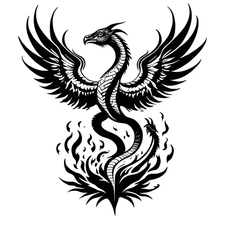 cobra phoenix rising from the ashes flying away tattoo design idea