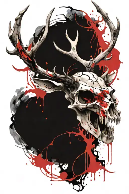 deer skull with antlers tattoo design idea