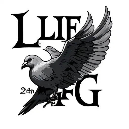 letters saying LLFG with a dove and September 24th 2004 in Roman numerals under it tattoo design idea