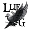 letters saying LLFG with a dove and September 24th 2004 in Roman numerals under it tattoo design idea