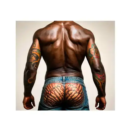 A black man with enormous buttocks and penile bulge tattoo design idea